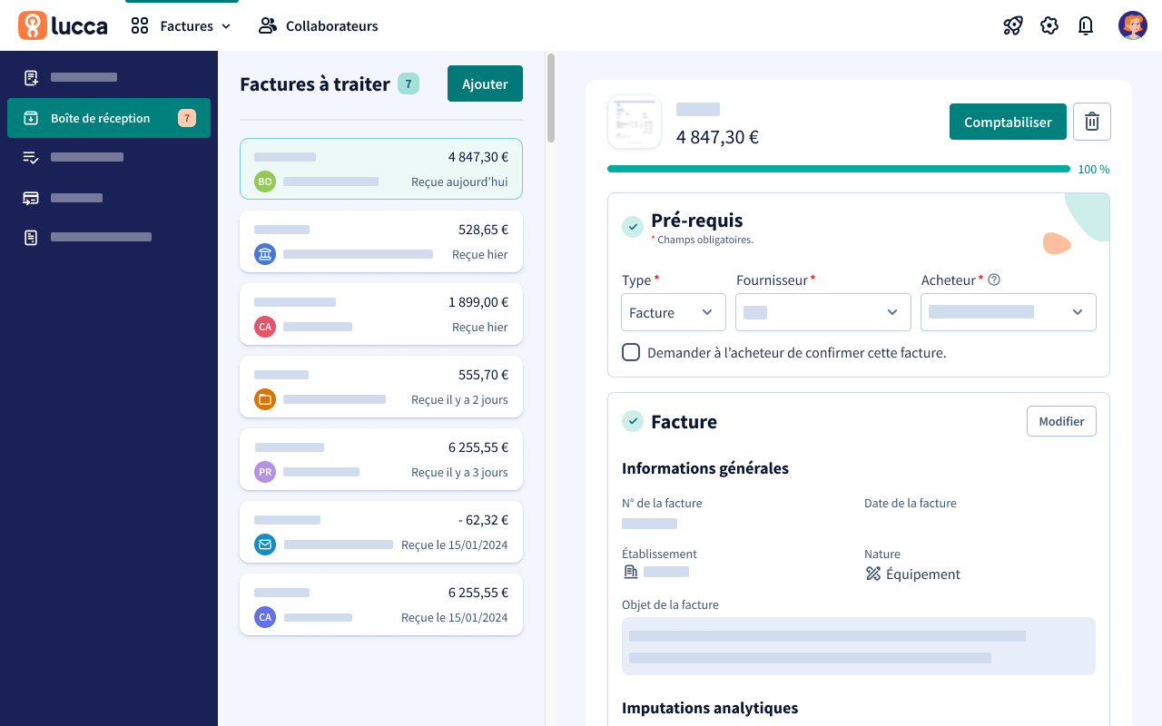 Interface de Lucca, application mobile, logiciel de notes de frais